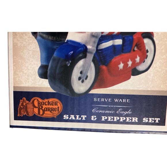 Ceramic Bald Eagle & Motorcycle Salt & Pepper Shakers - Picture 15 of 16